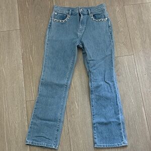 Milly Light Blue Straight-Leg Jeans with Beaded Pocket Trim size 26